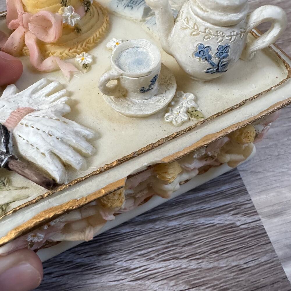 Vintage Dezine Miniature Tea Party Trinket Box Floral Cottagecore Decor - Picture 6 of 9